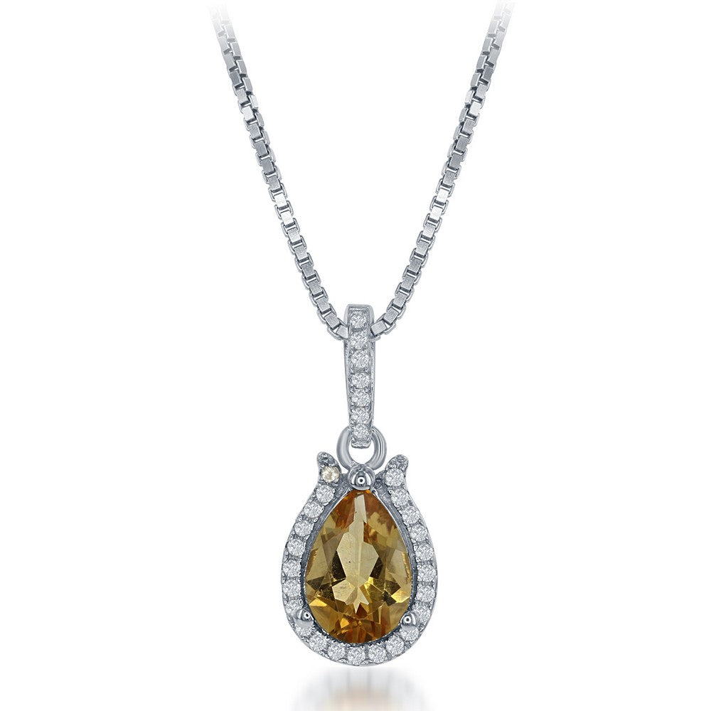 Sterling Silver 1.21 ct Pear Citrine with .24 ct White Topaz Necklace