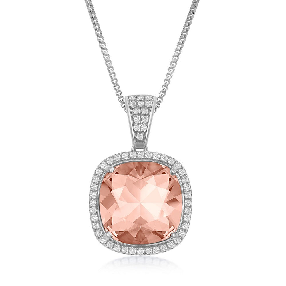 Sterling Silver CZ and 12mm Cushion Square Vintage Rose Swarovski Element Necklace