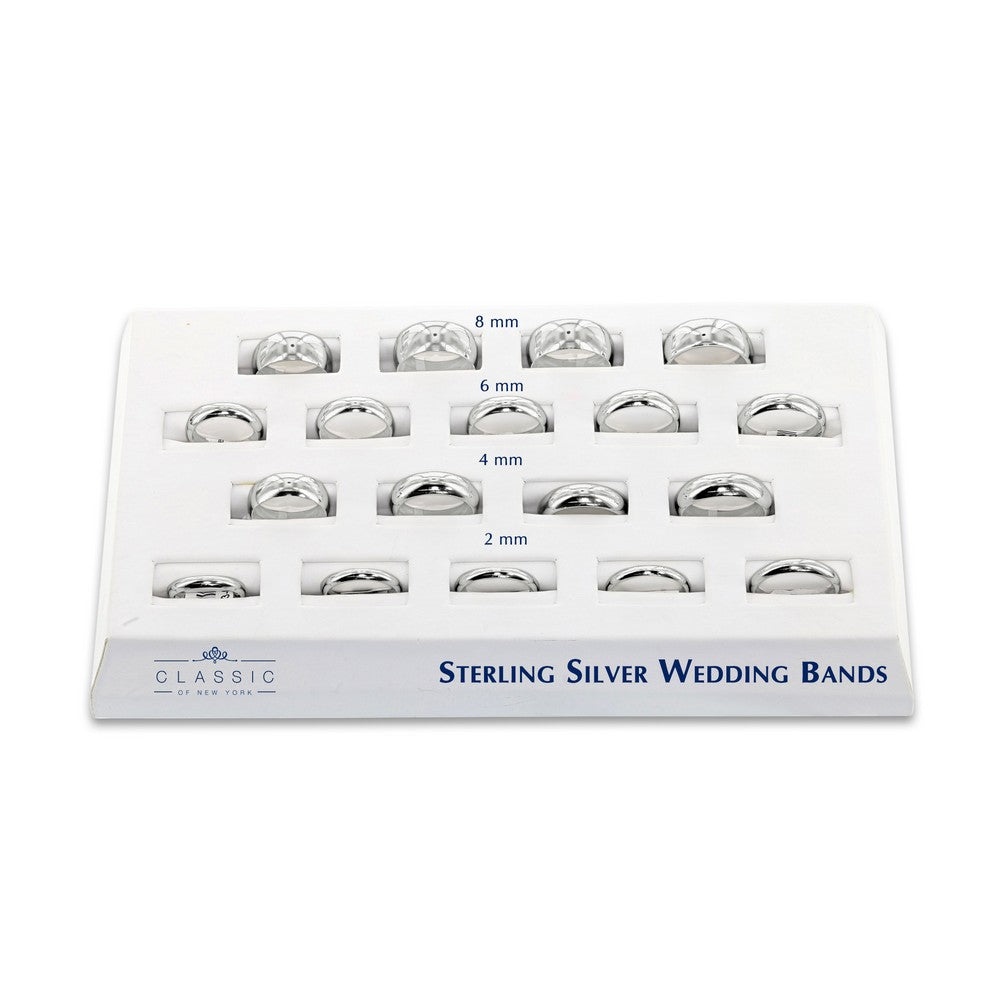 Sterling Silver Wedding Bands, 18PC on a White Leatherette Display