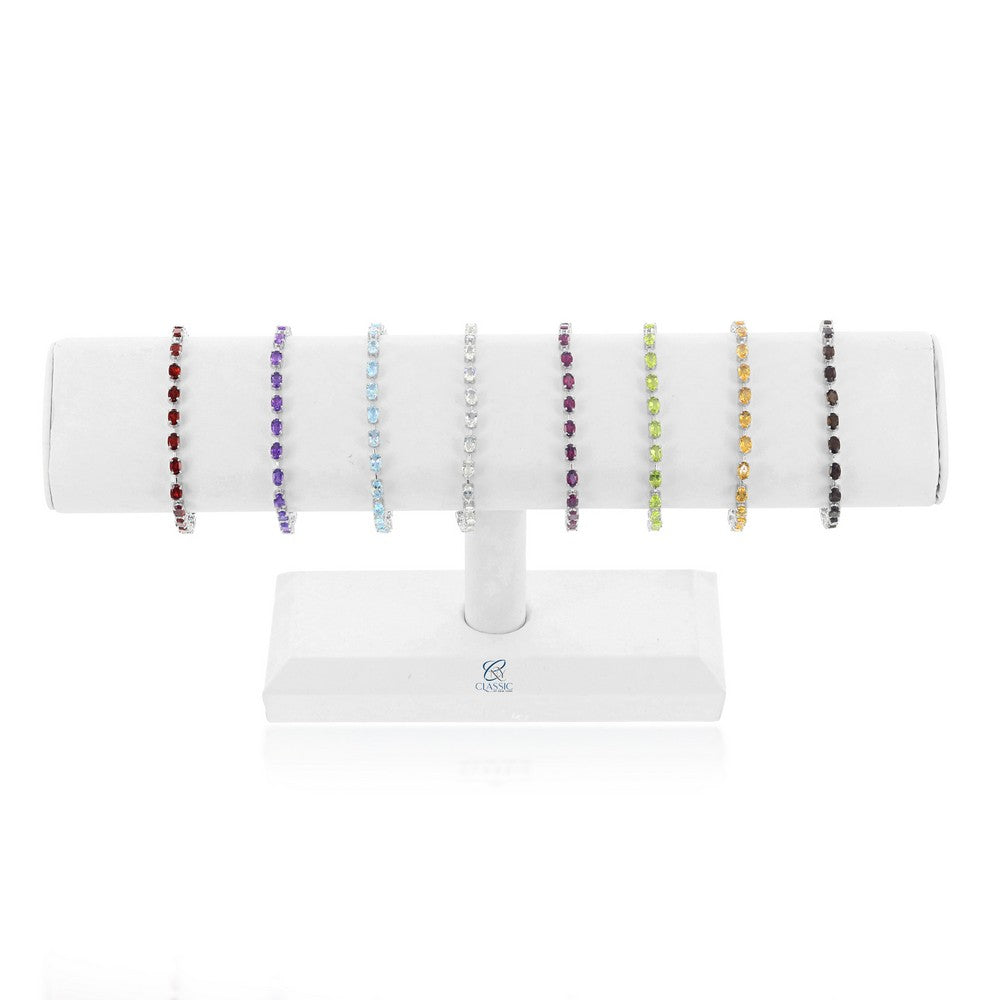 Set of 8, Gemstone Bracelets on a White Leatherette T-Bar Display