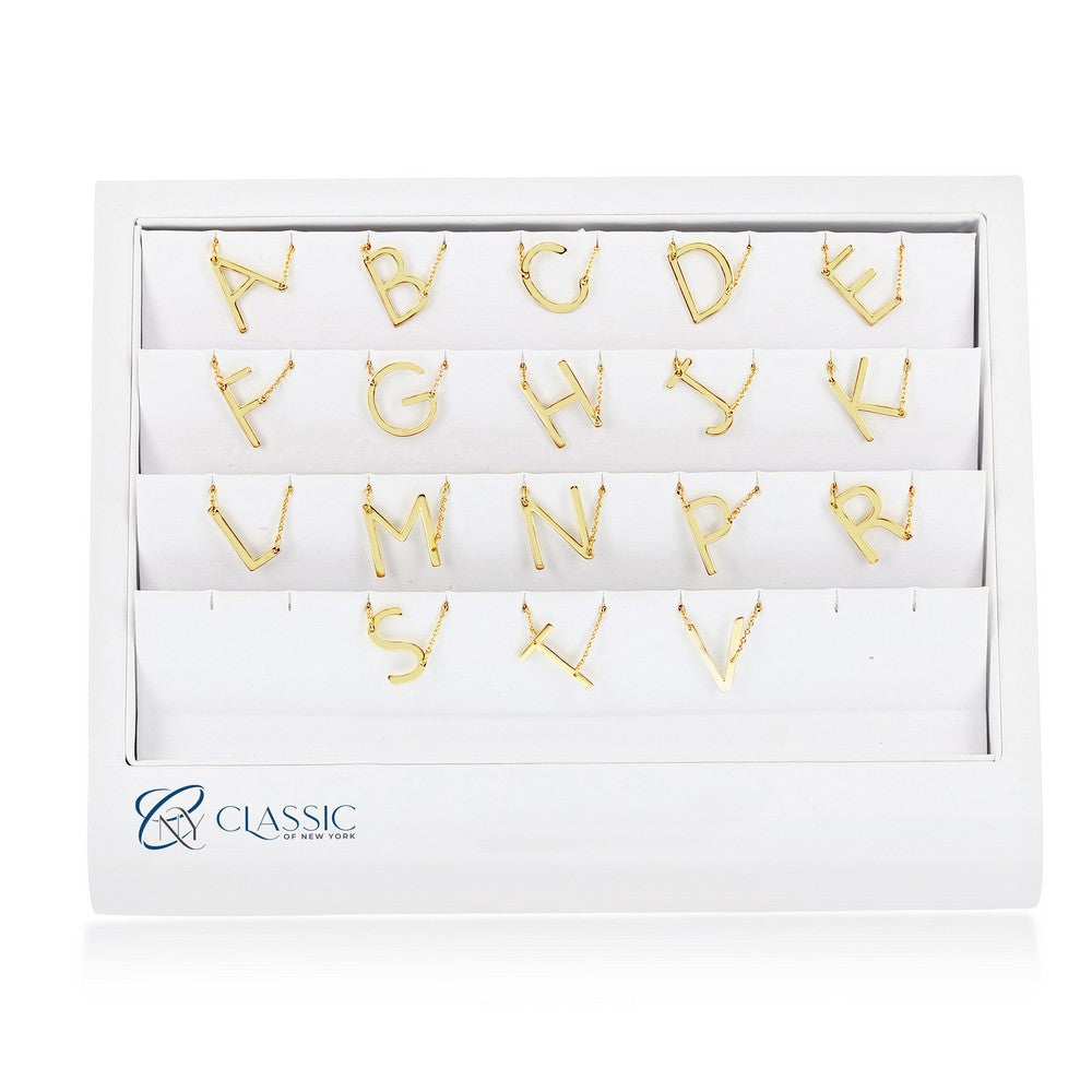 Sterling Silver 18 PC Sideways Initial Collection on a White Leatherette Display - Gold Plated