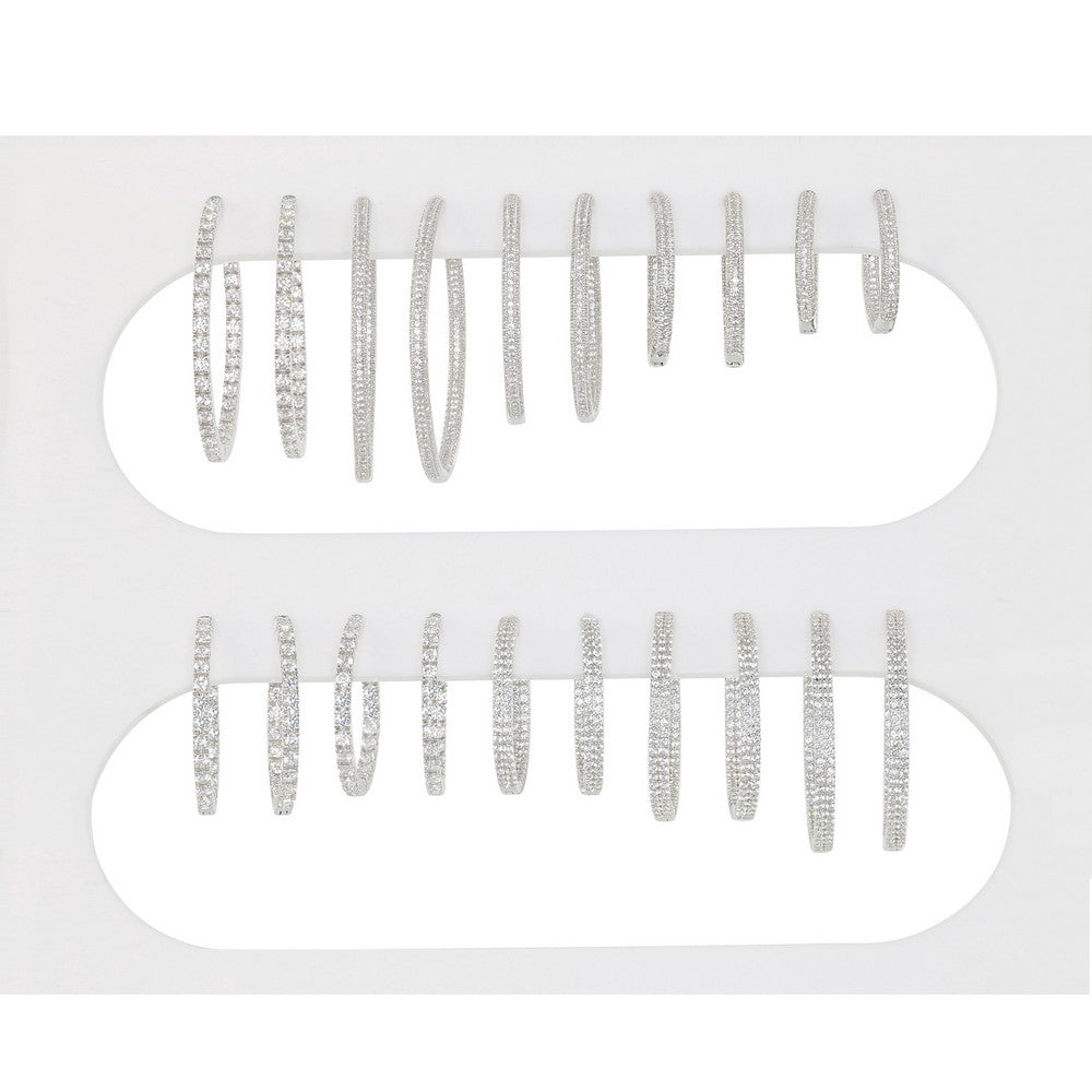 Sterling Silver In-and-Out CZ Hoop Earrings, 10 Pair Display