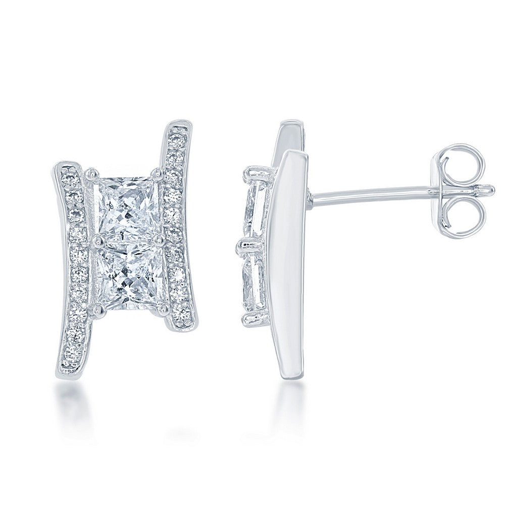 Sterling Silver Us2gether Overlapping Square Two-Stone CZ Earrings