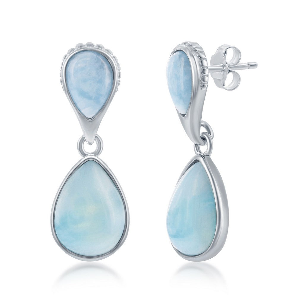 Sterling Silver Double Pearshaped Larimar Earrings