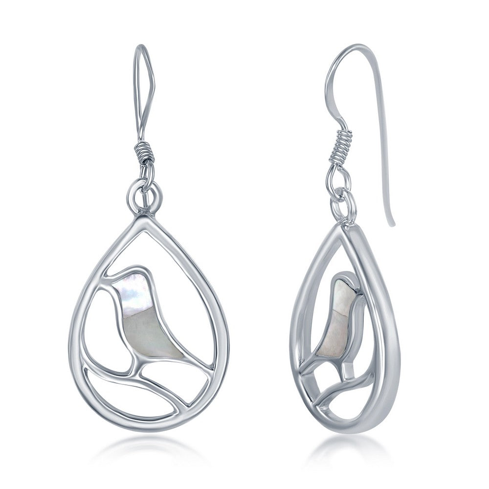 Sterling Silver Bird Pearshaped Earrings - MOP