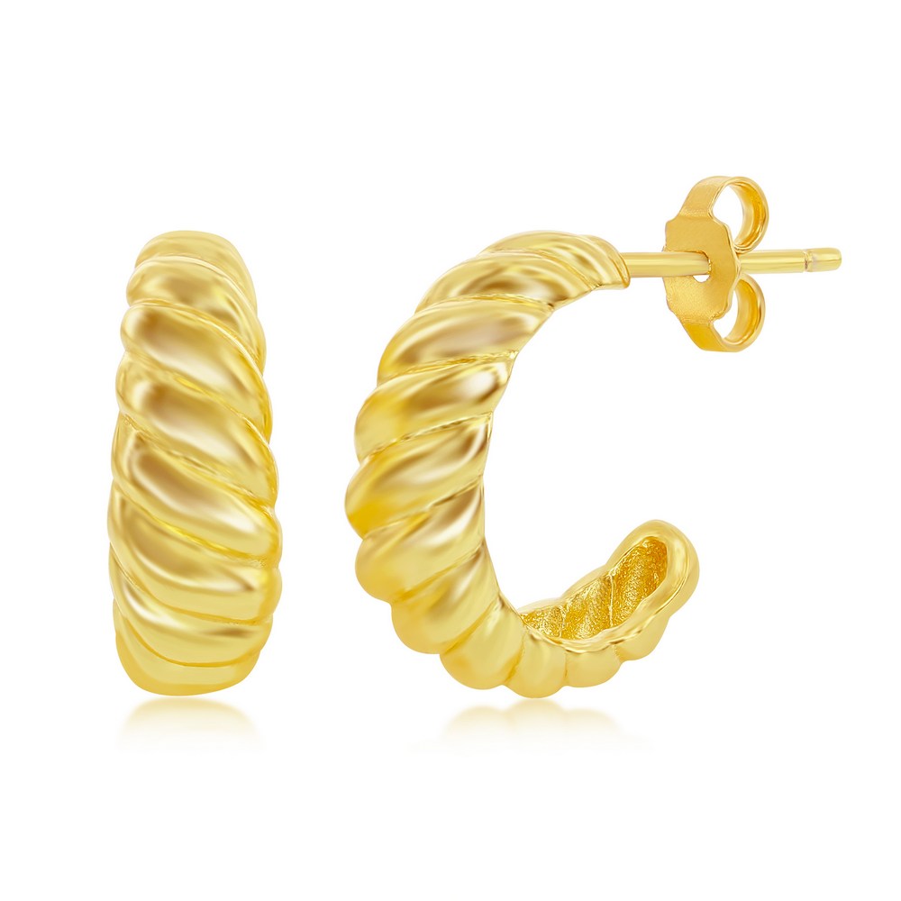 Sterling Silver 15mm Croissant Hoop Earrings - Gold Plated