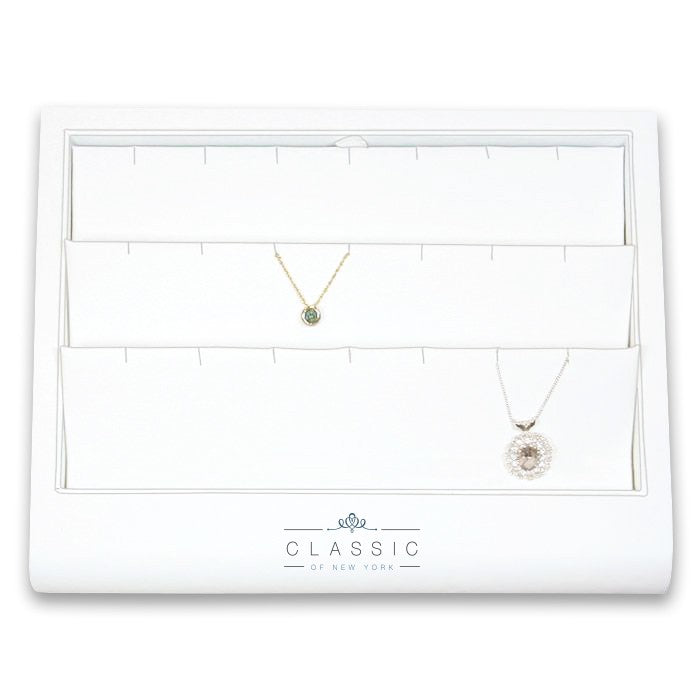 18 Slot Pendant or Light-Necklace White Leatherette Display