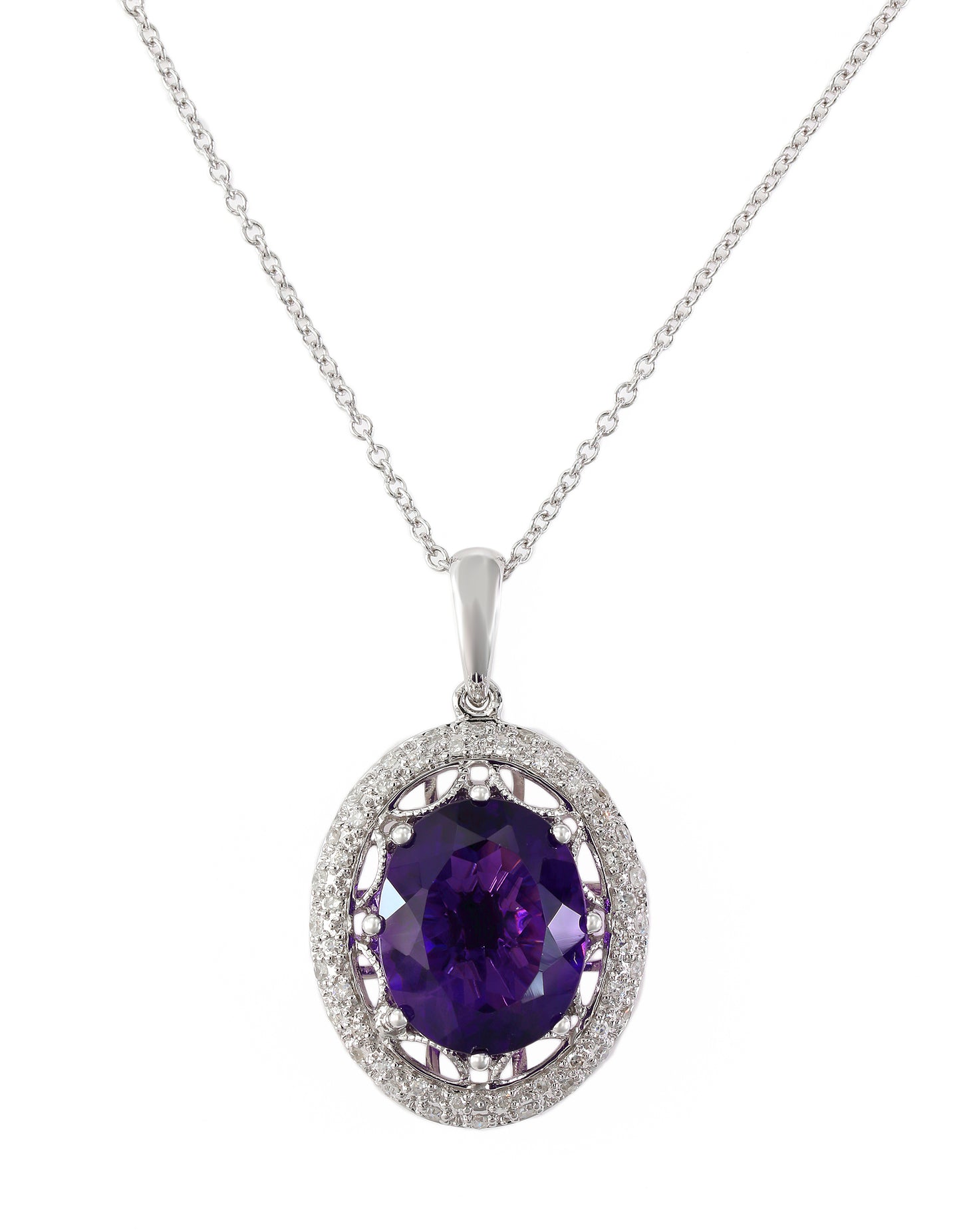 Effy 14K White Gold Diamond and Amethyst Pendant