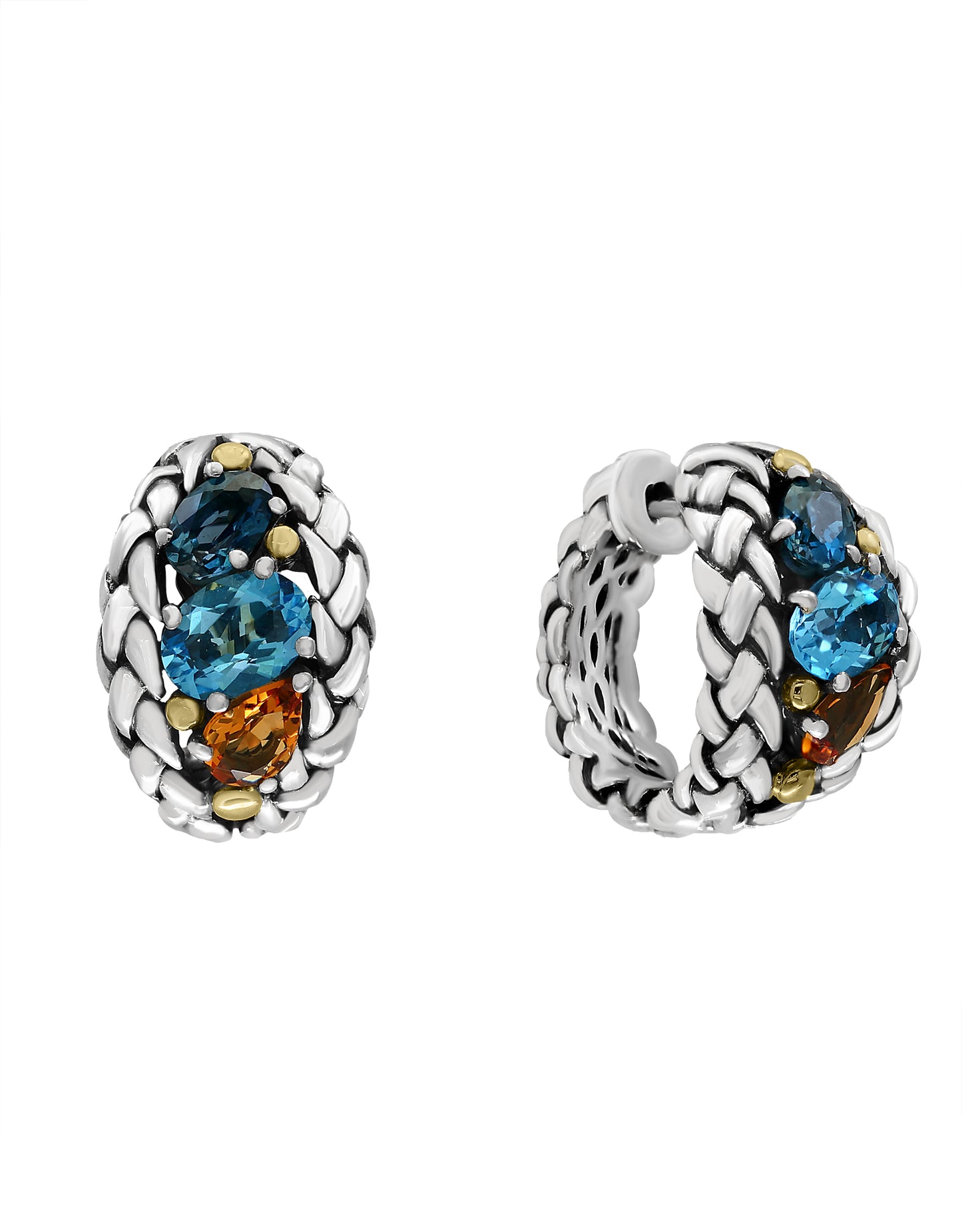 Effy 925 18K Yellow Gold/Silver Multicolor Stones Earrings