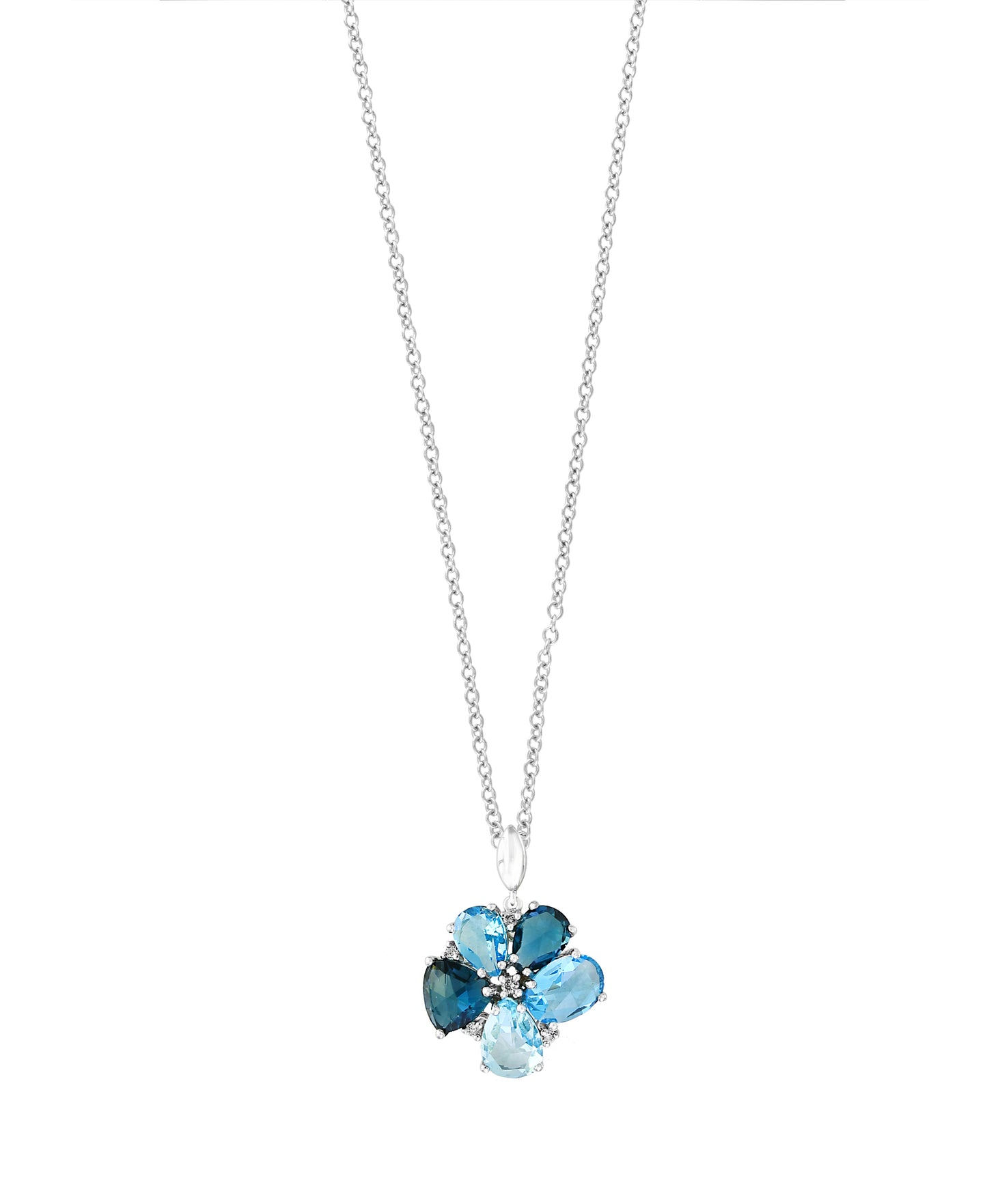 Effy 14K White Gold Diamond,Swiss Blue-Side and London Blue-Center Pendant