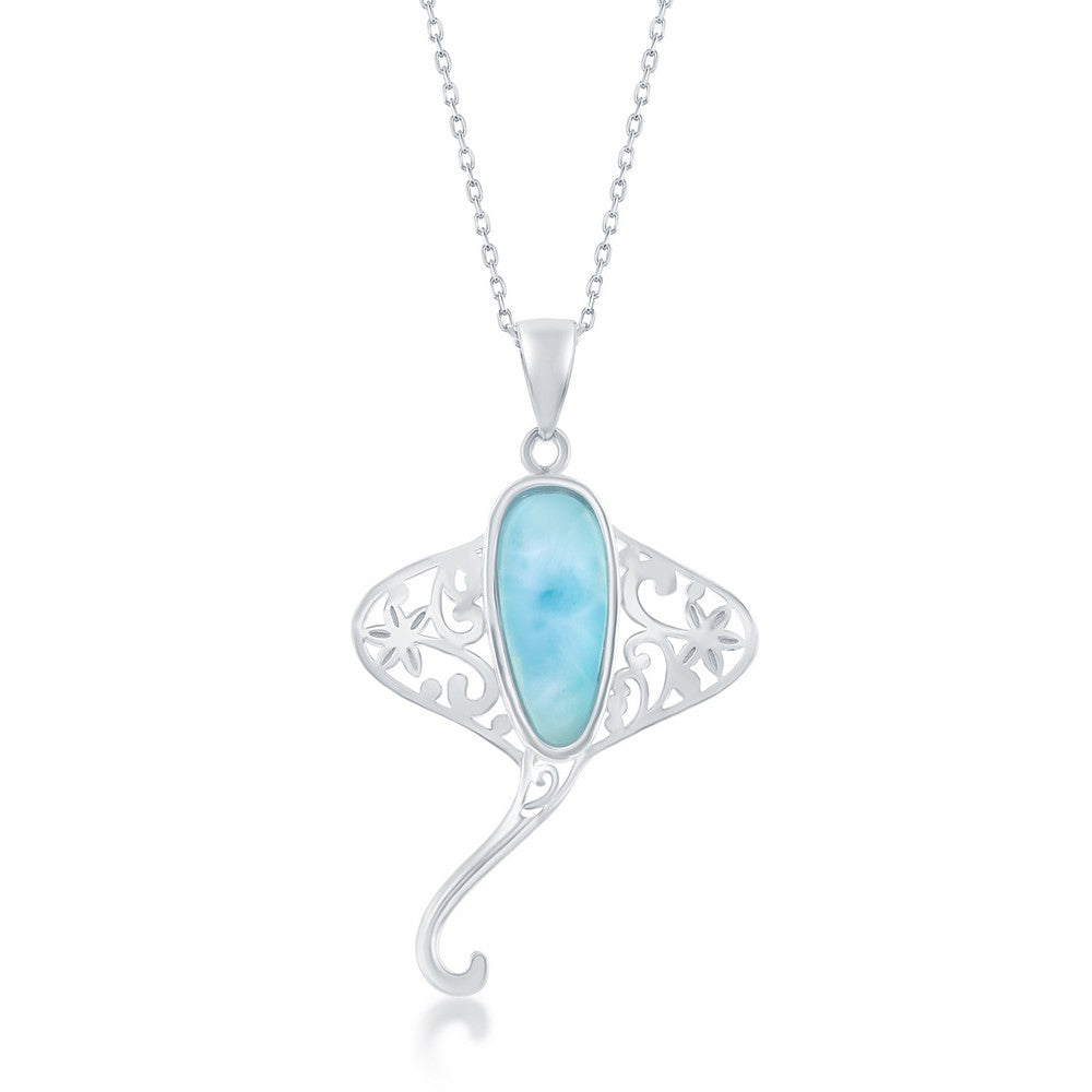 Sterling Silver Desiged Stingray Larimar Pendant