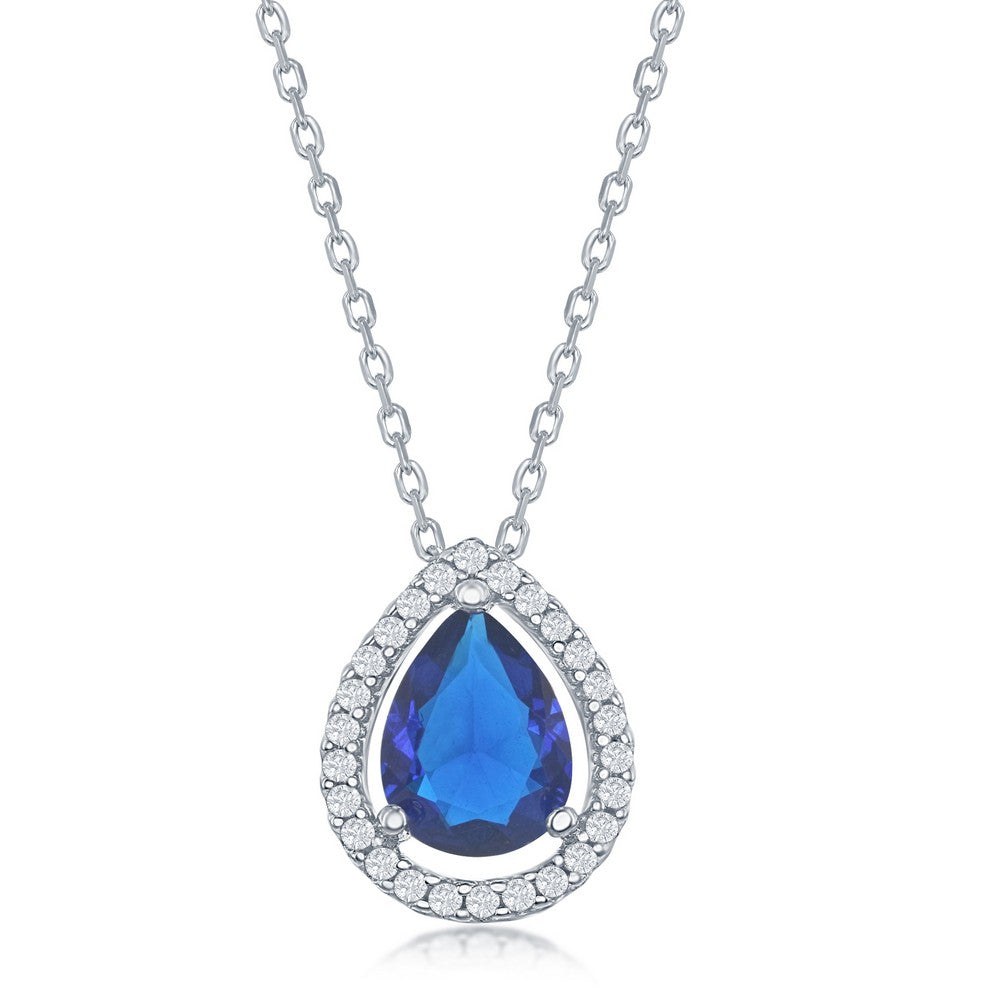 Sterling Silver Sapphire CZ Pearshaped Pendant