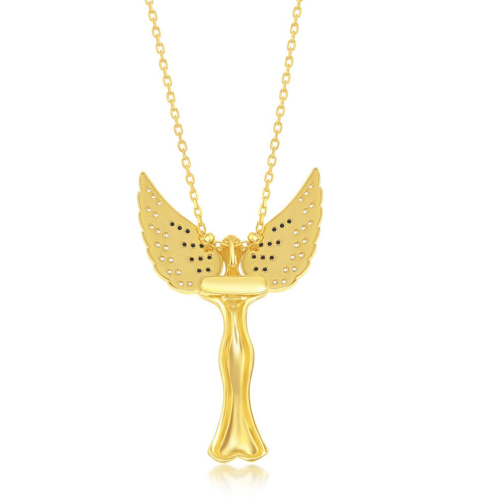 Sterling Silver CZ Angel Pendant With Movable Wings - Gold Plated