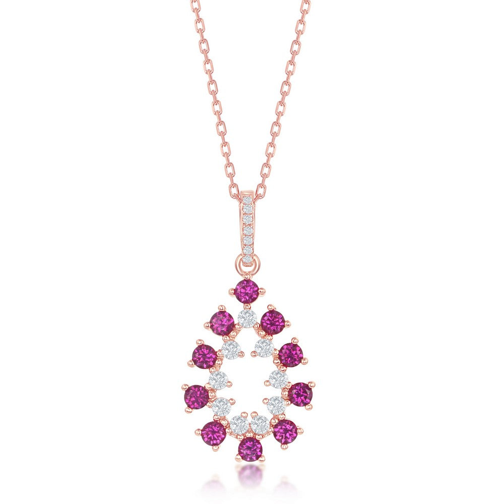 Sterling Silver Ruby CZ Pearshaped Pendant - Rose Gold plated