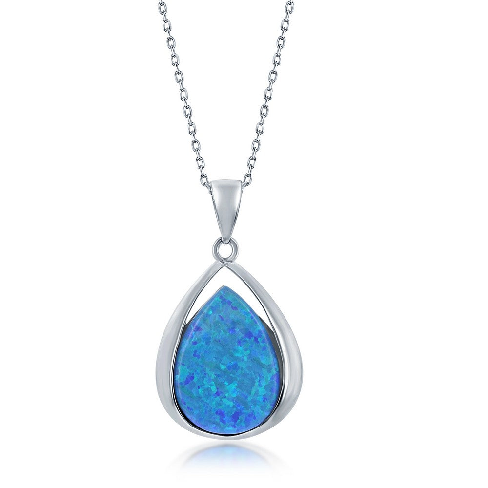 Sterling Silver Pear-Shaped Blue Opal Pendant