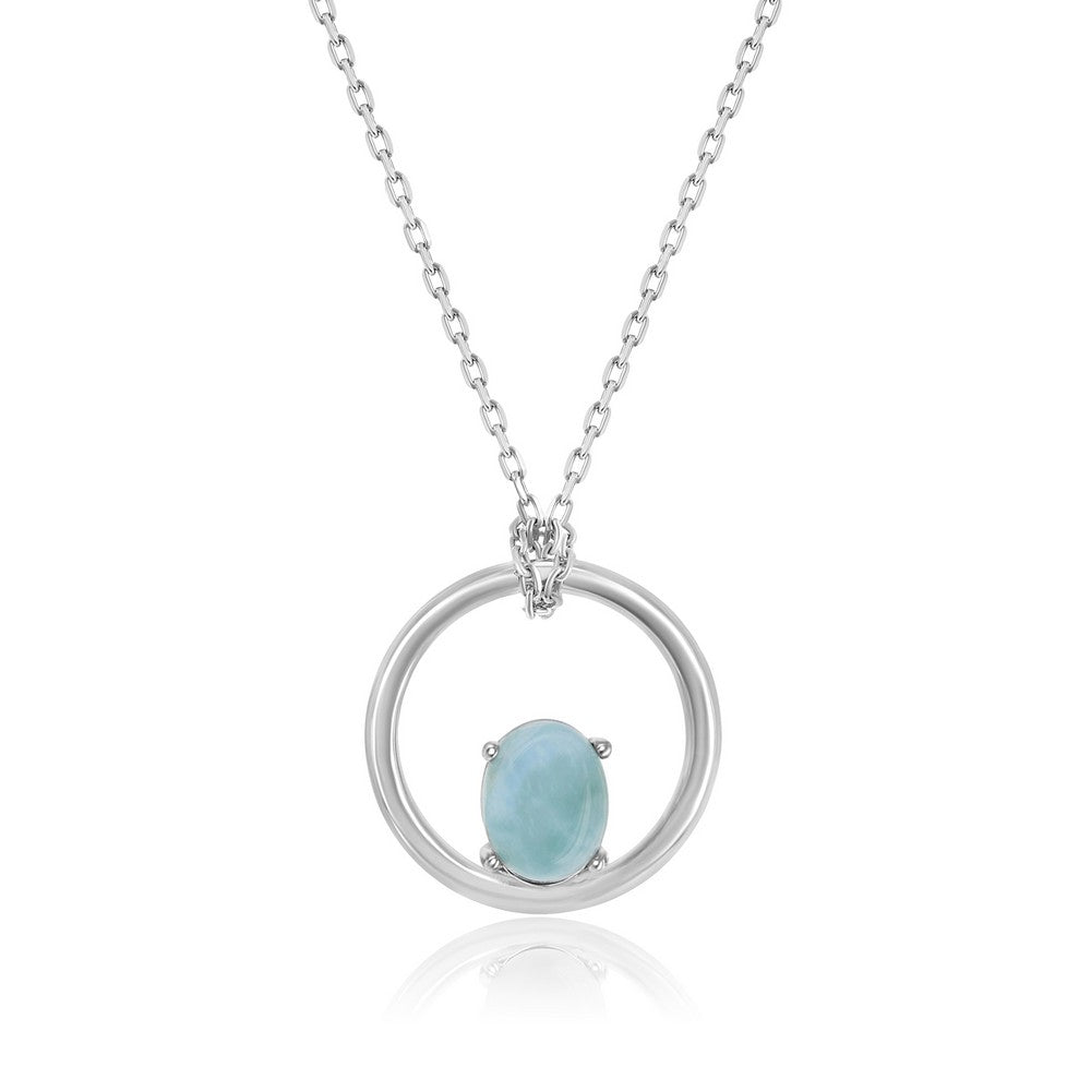 Sterling Silver Prong Oval Larimar open Circle Necklace With chain
