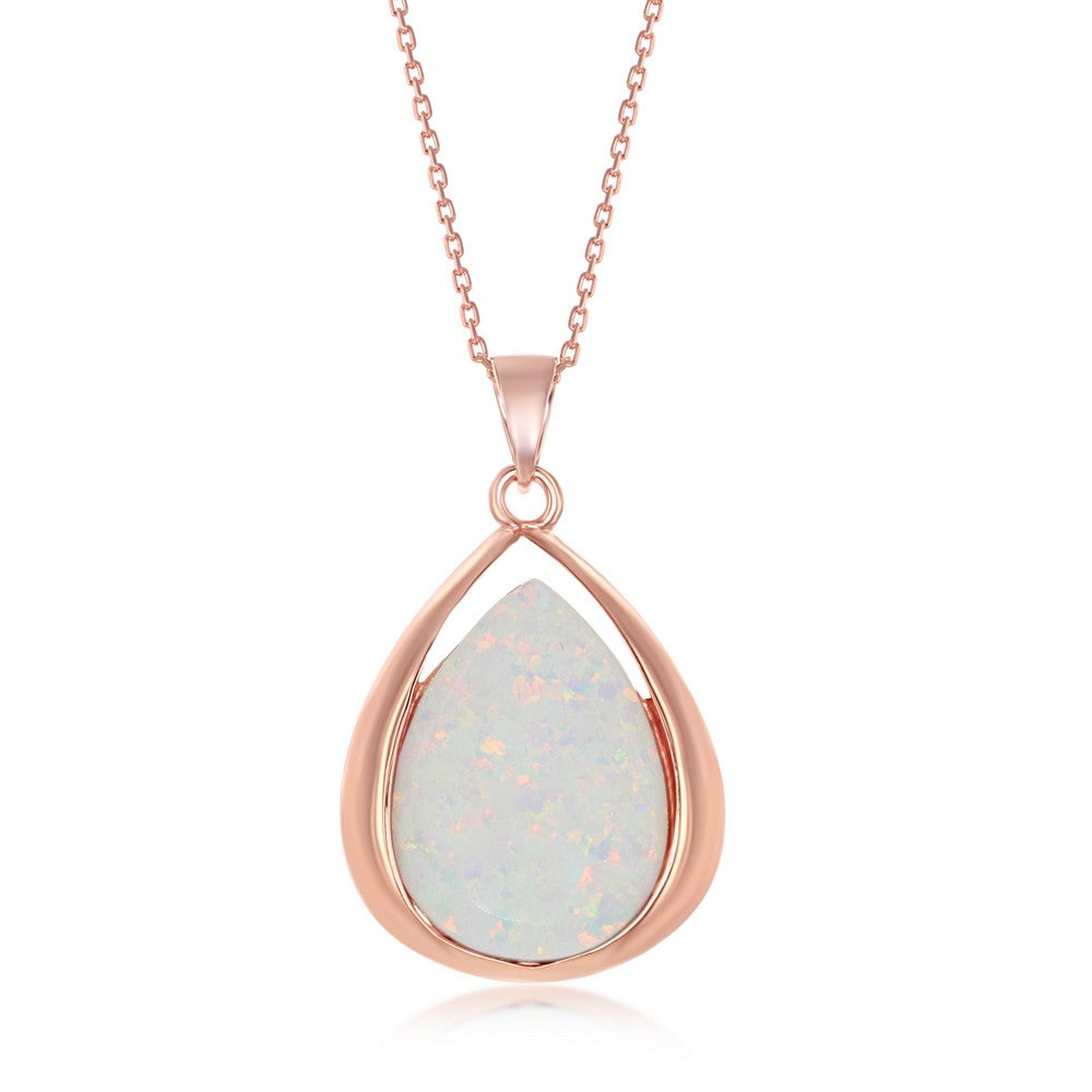 Sterling Silver Pear-shaped White Opal Pendant - Rose Gold Plated