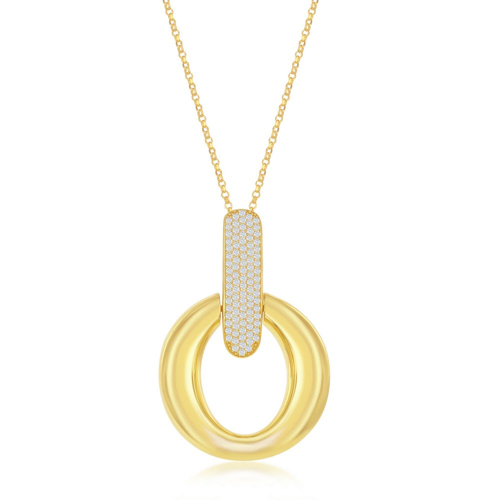 Sterling Silver Large Polished Door-Knocker Pave Pendant With Chain - Gold Plated