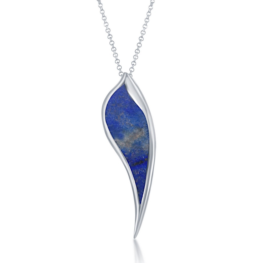 Sterling Silver Long Leaf Pendant - Lapis