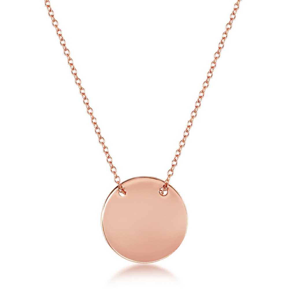 Sterling Silver Polished Engravable Disc Necklace - Rose Gold Plated