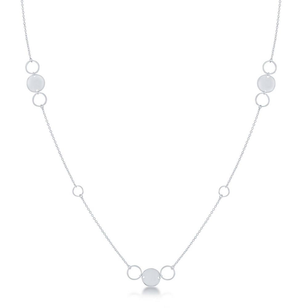 Sterling Silver Alternating Polished & Open Disc Necklace