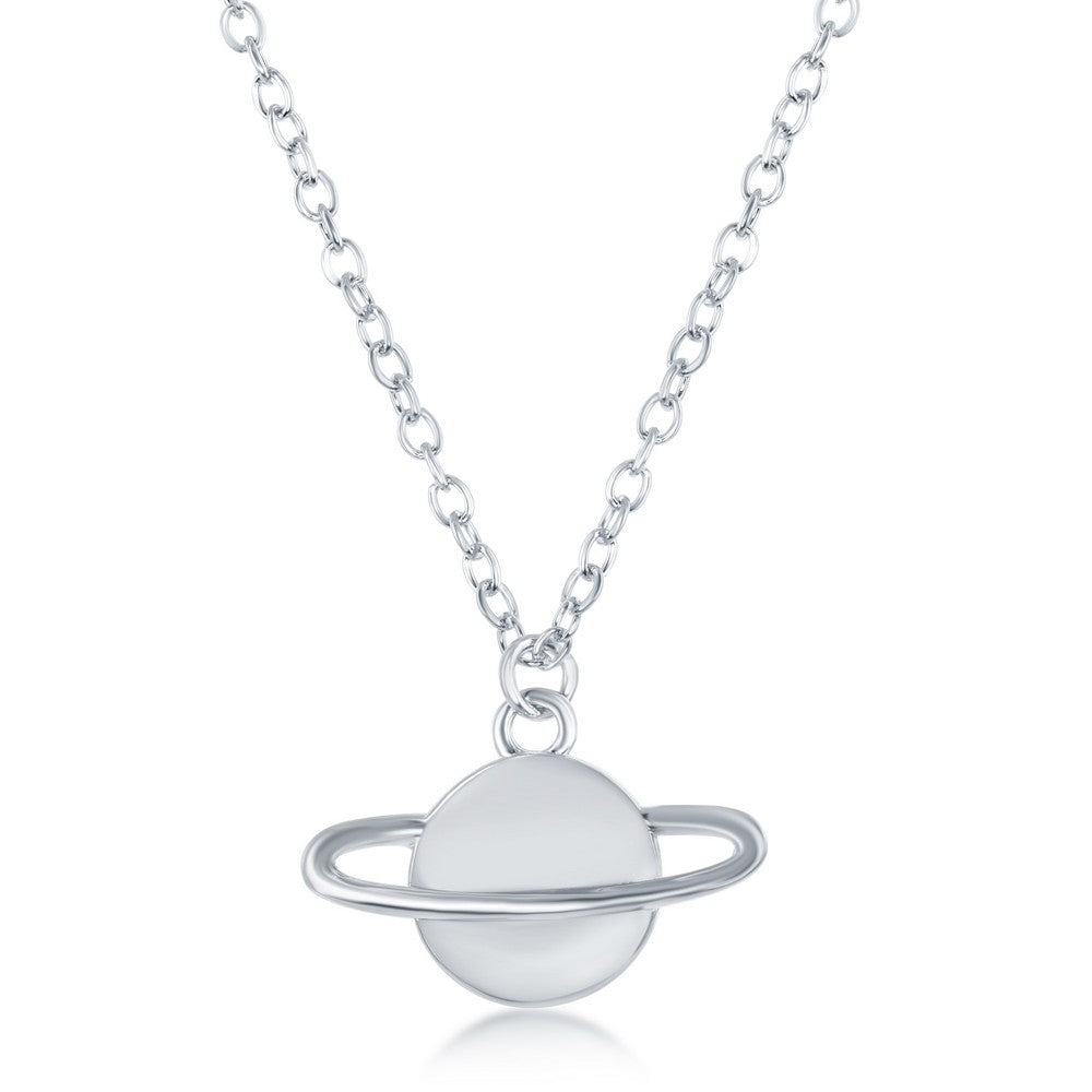 Sterling Silver Saturn Planet Necklace