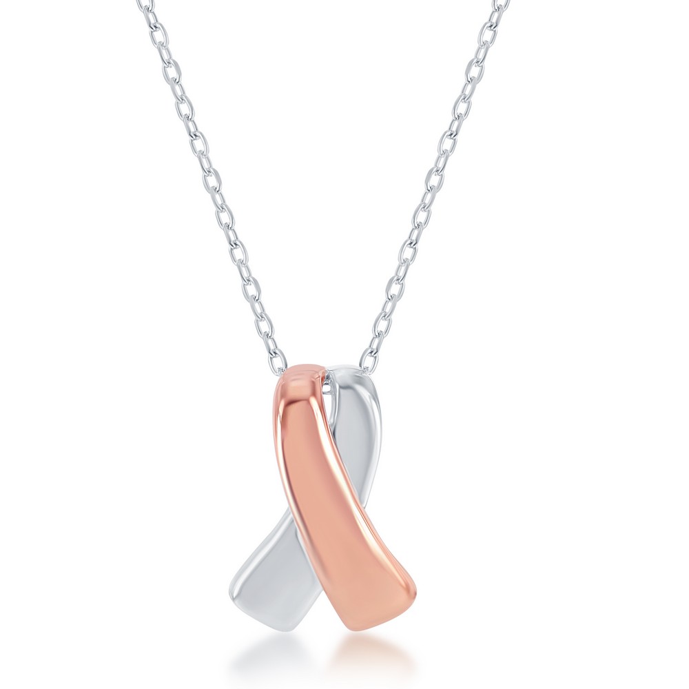 Sterling Silver Two-Tone Rose Gold Plated Awareness Ribbon Necklace
