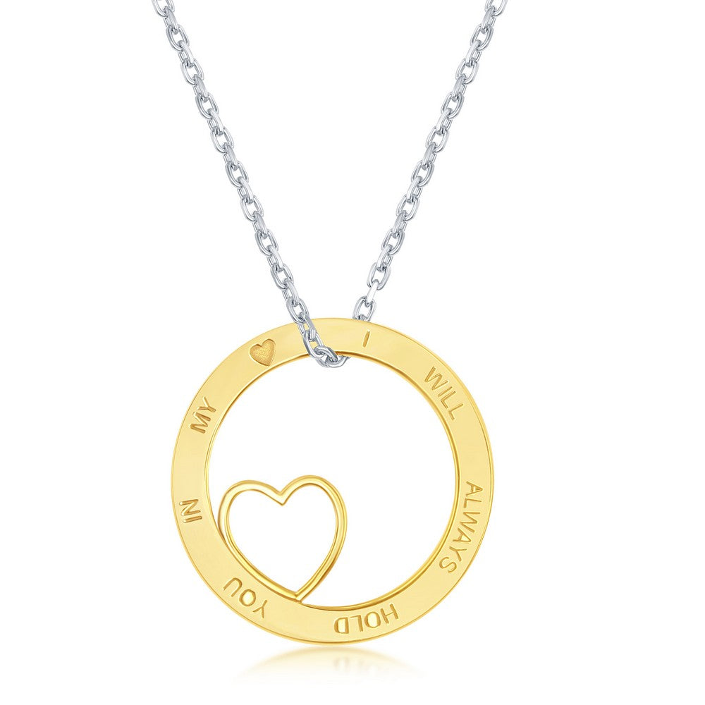 Sterling Silver GP 16+2 Inch I Will Always Hold You in My Heart Open Circle with Heart Necklace