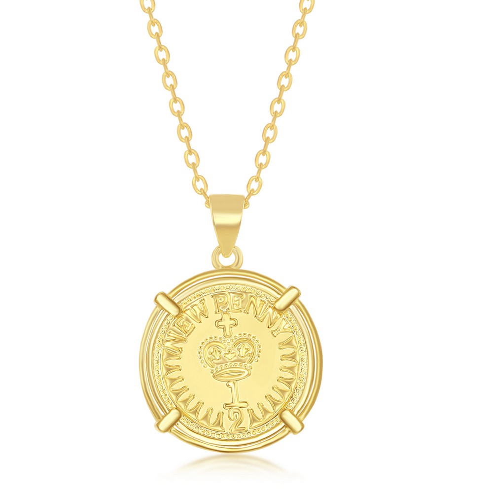 Sterling Silver Queen Elizabeth Coin-Style Necklace - Gold Plated