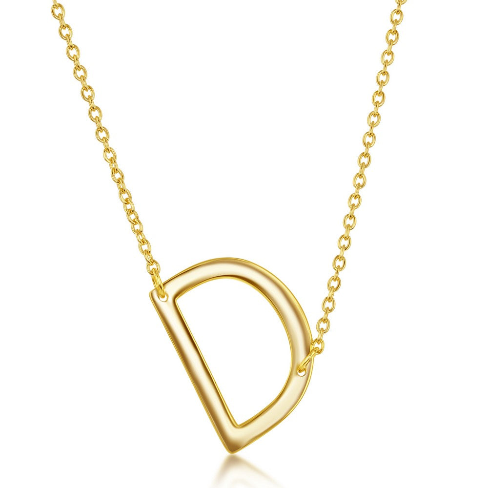Sterling Silver Sideways D Initial Necklace - Gold Plated