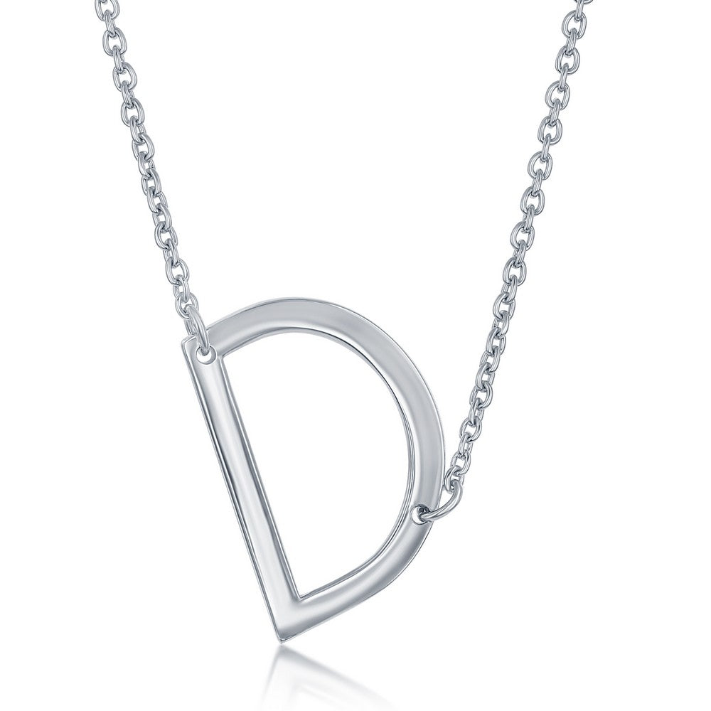 Sterling Silver Sideways D Initial Necklace