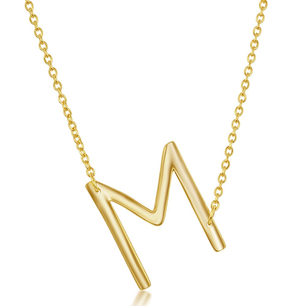 Sterling Silver Sideways M Initial Necklace - Gold Plated