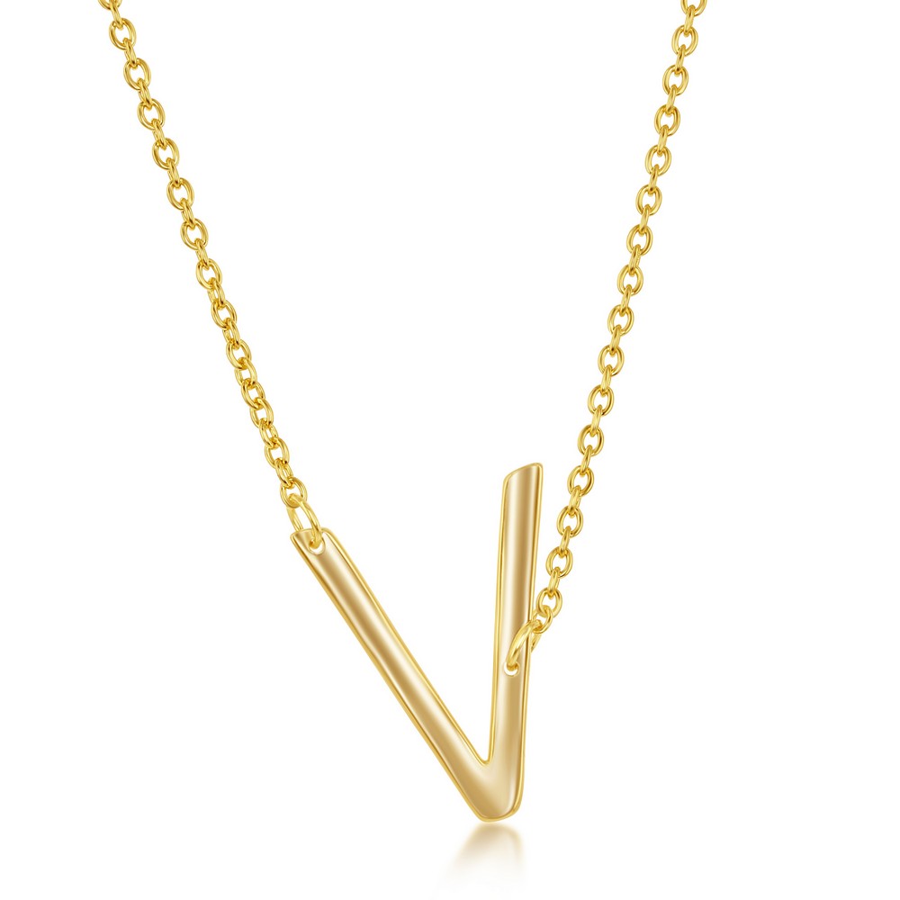 Sterling Silver Sideways V Initial Necklace - Gold Plated
