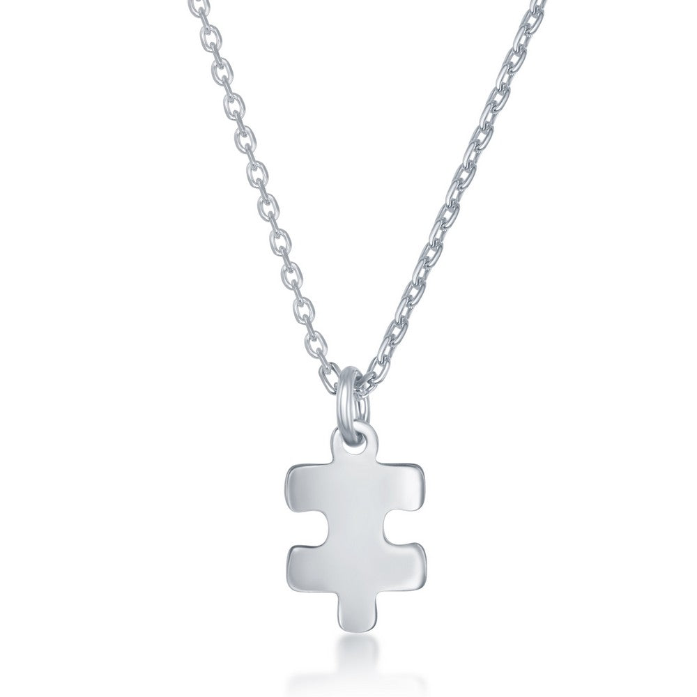 Sterling Silver 2PC, Puzzle Piece Necklace Set - 16+2 Inch You Are My Heart, 14+2 Puzzle Piece