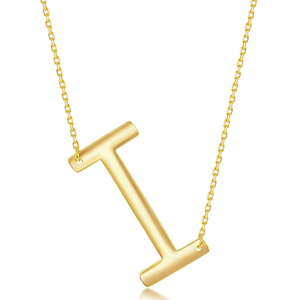 Sterling Silver (35MM) Large Sideways I Initial Necklace - Gold Plated