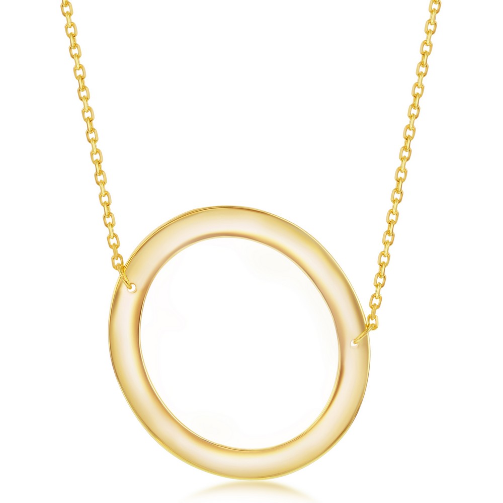 Sterling Silver (35MM) Large Sideways O Initial Necklace - Gold Plated