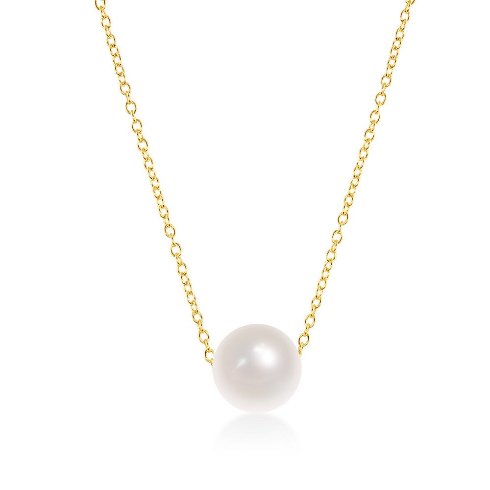 Sterling Silver Single Threaded 10MM Freshwater Pearl Necklace - Gold Plated