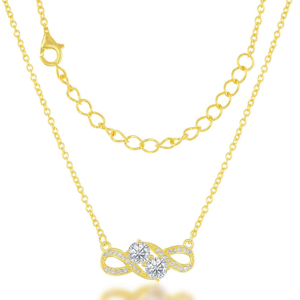 Sterling Silver Us2gether Two-Stone Overlapping CZ Necklace - Gold Plated
