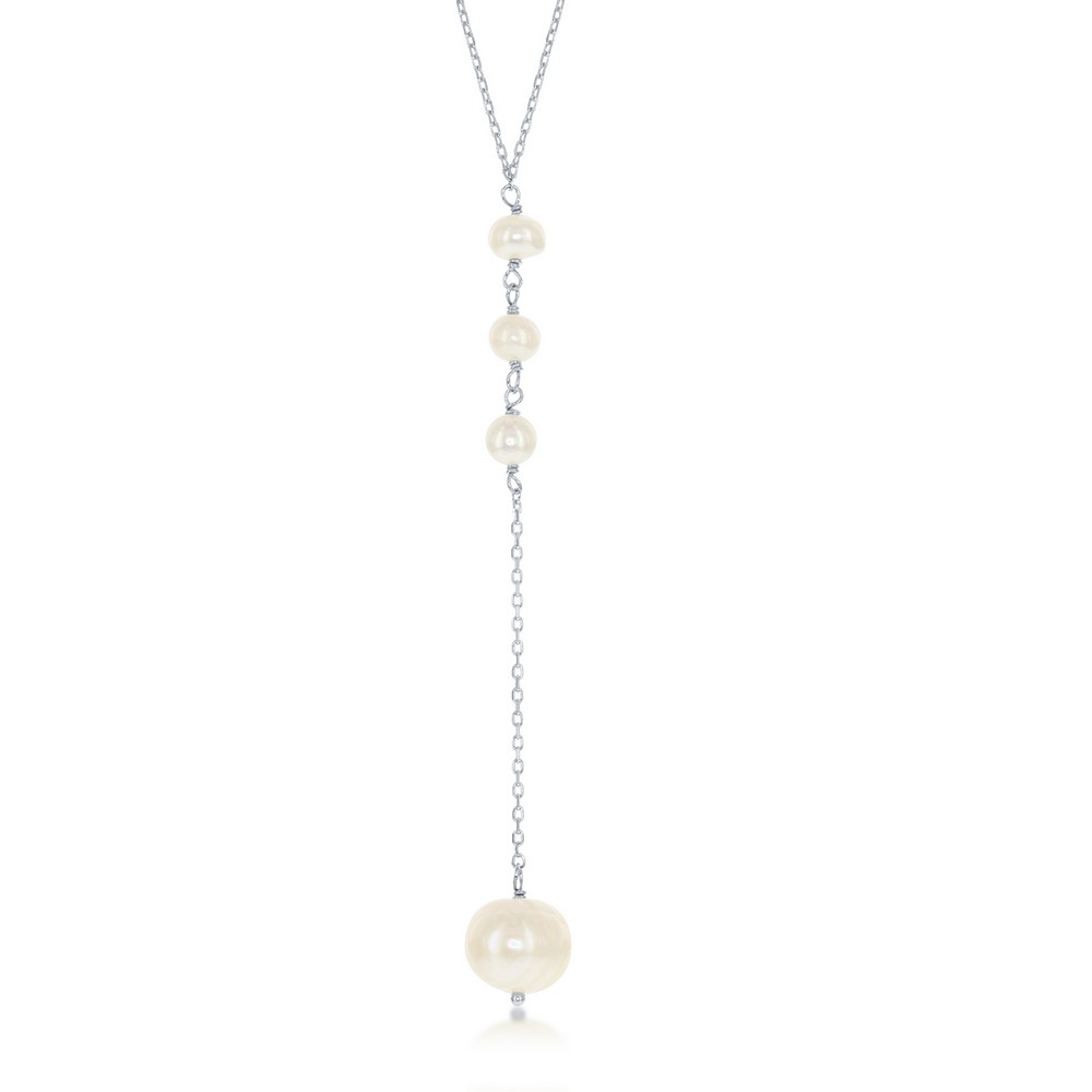 Sterling Silver Freshwater Pearl Y Design Lariat Necklace