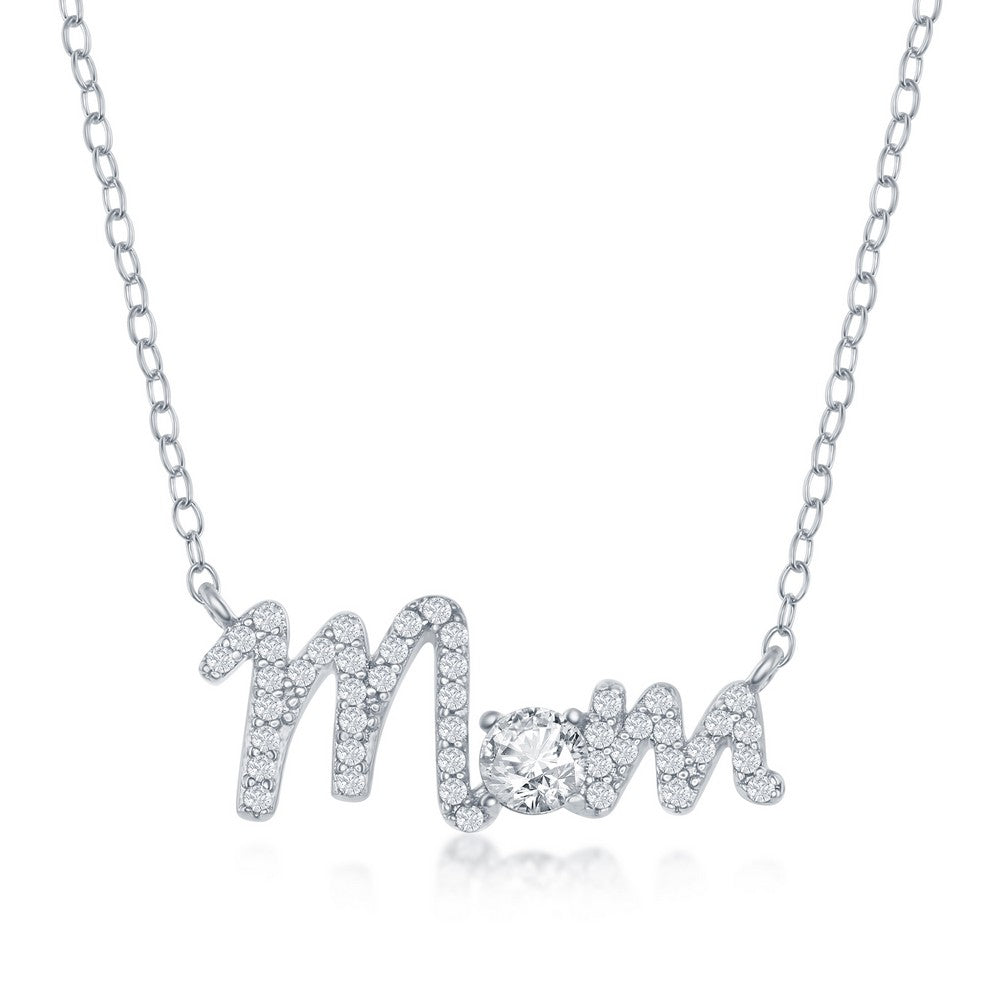 Sterling Silver CZ Mom Necklace