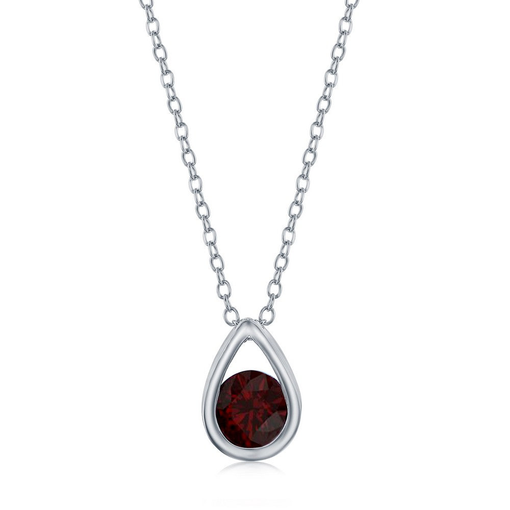 Sterling Silver Pearshaped Necklace With Round January Birthstone Gem - Garnet