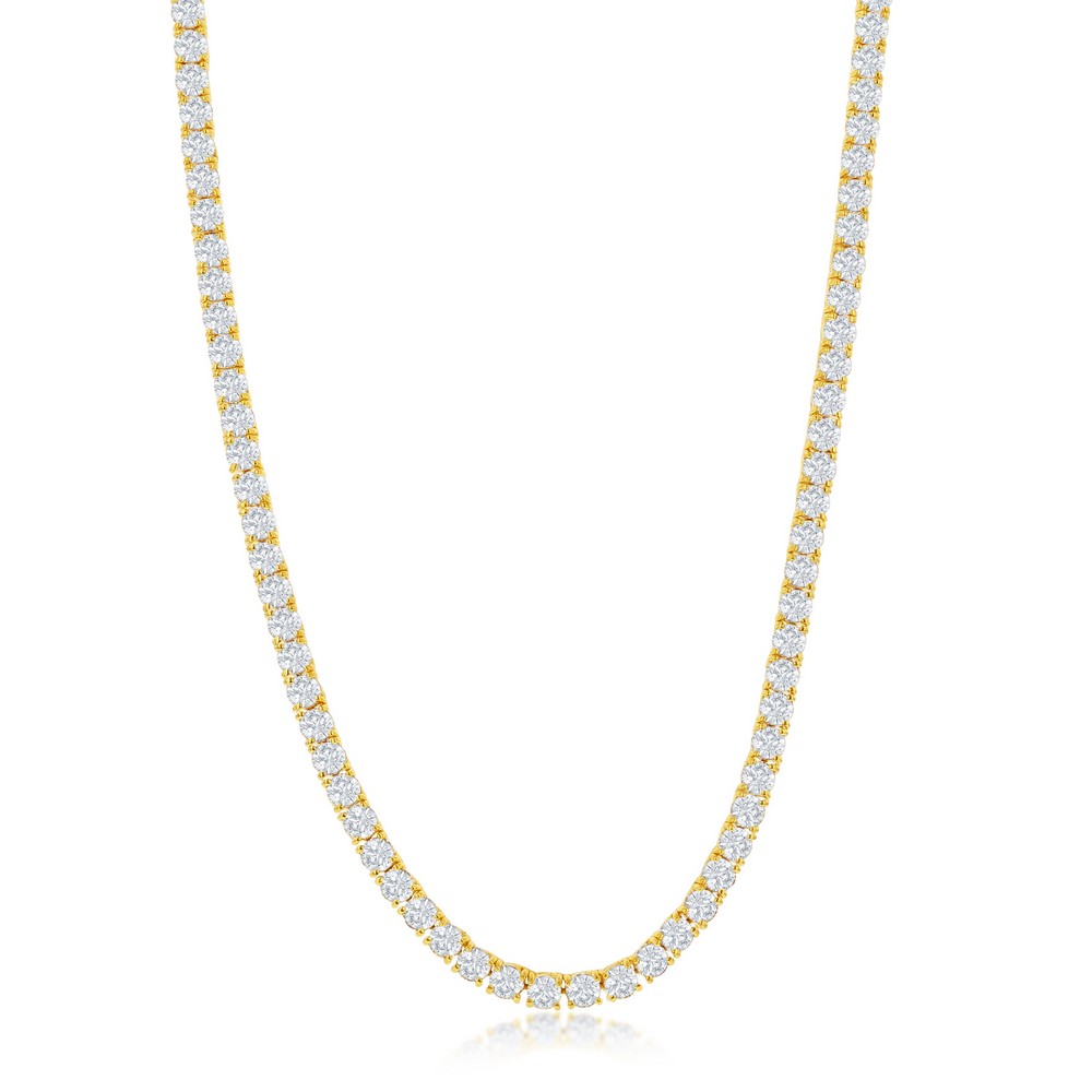 Sterling Silver 4mm Round Cubic Zirconia Tennis Necklace - Gold Plated