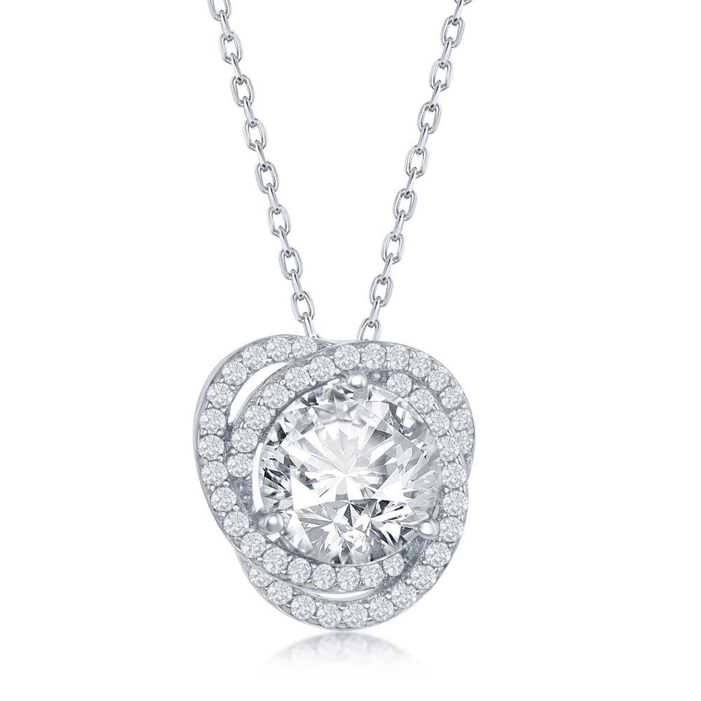 Sterling Silver Round CZ Flower Design Necklace