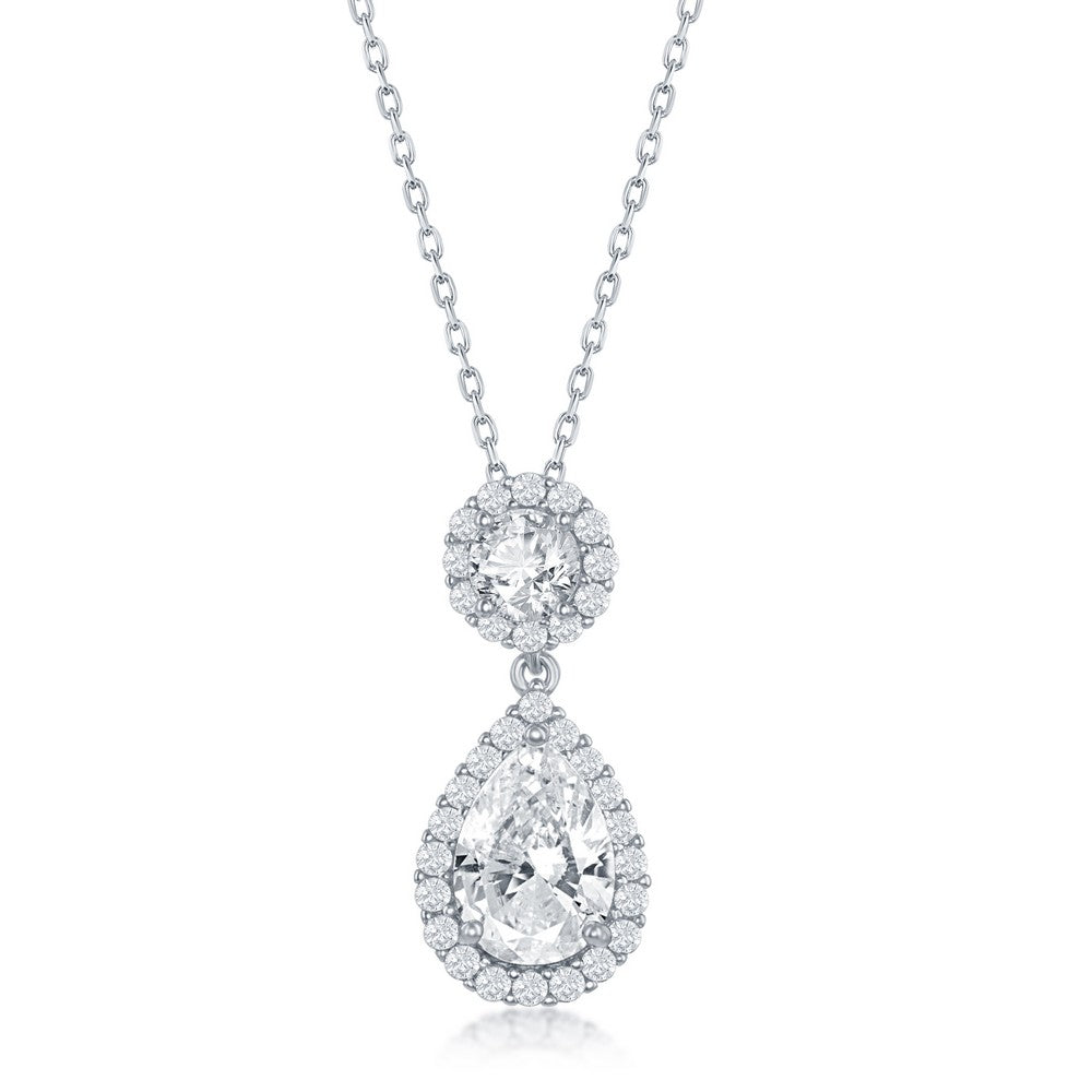 Sterling Silver Round and Pearshaped CZ Necklace