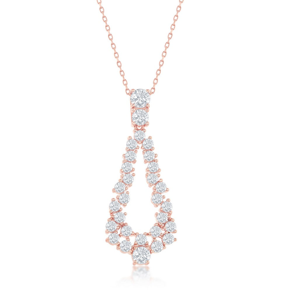 Sterling Silver Open Pearshaped CZ Statement Necklace - Rose Gold Plated