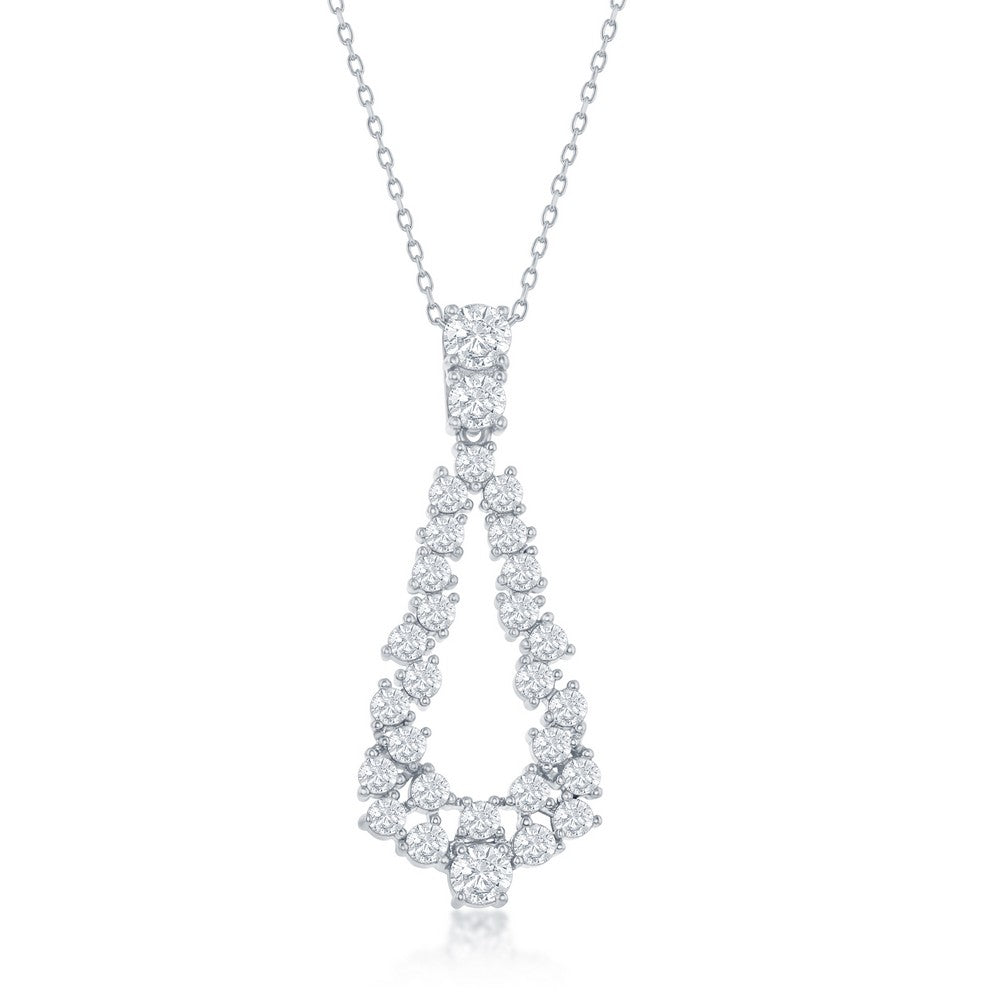 Sterling Silver Open Pearshaped CZ Statement Neckalce