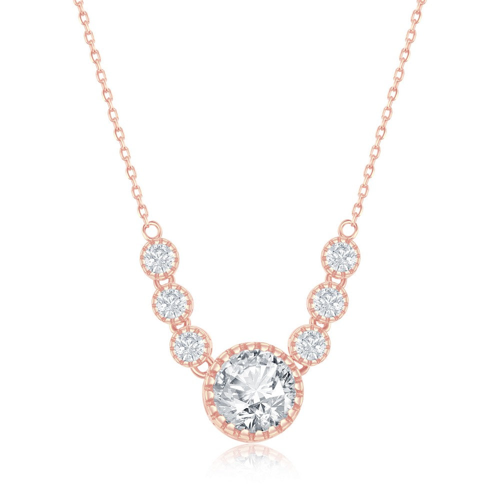 Sterling Silver Round CZ Necklace - Rose Gold Plated