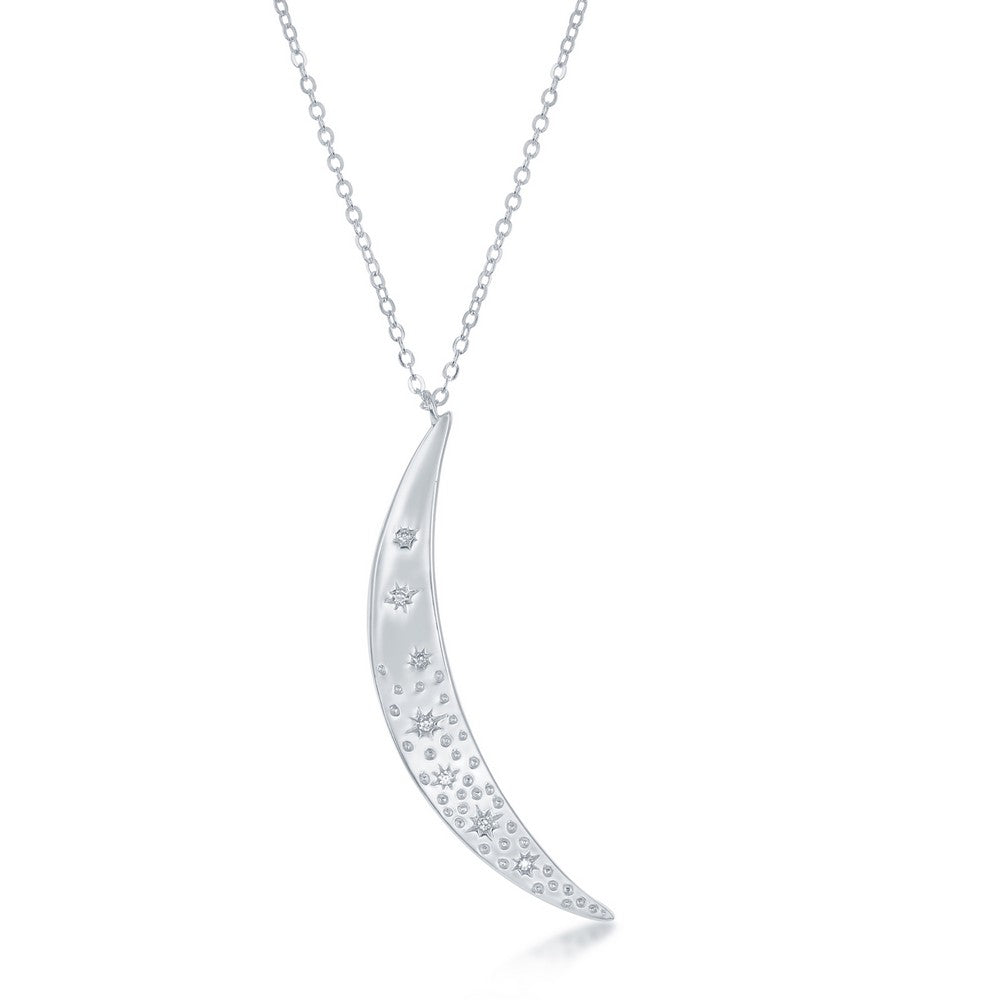Sterling Silver CZ Crescent Moon Necklace