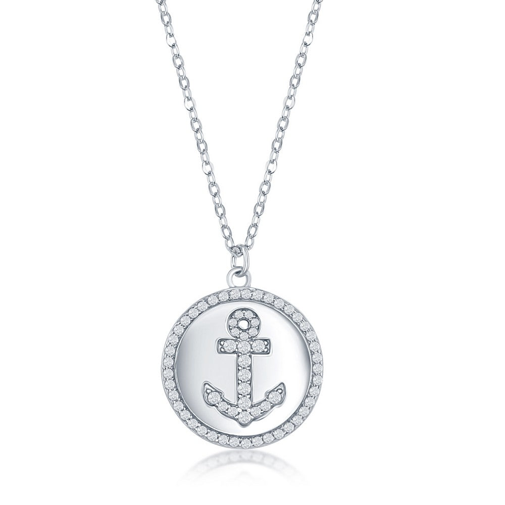 Sterlilng Silver Micro Pave CZ Disc Necklace - Anchor