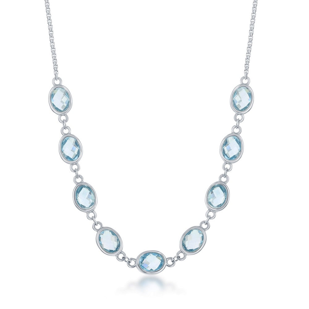 Sterling Silver 14.1cttw Blue Topaz Ovals, Linked Necklace